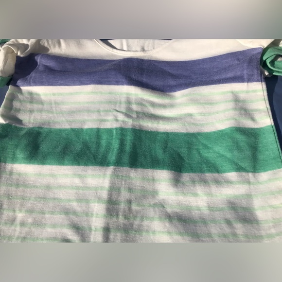 NWOT Nollie Off-White, Sea Foam, & Periwinkle Striped Cuff-Sleeve Linen Tee - XS - Picture 2 of 6